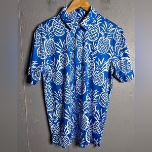 Chubbies Mens Thigh Napple Performance Polo Shirt Pineapple Print Blue Sz Small